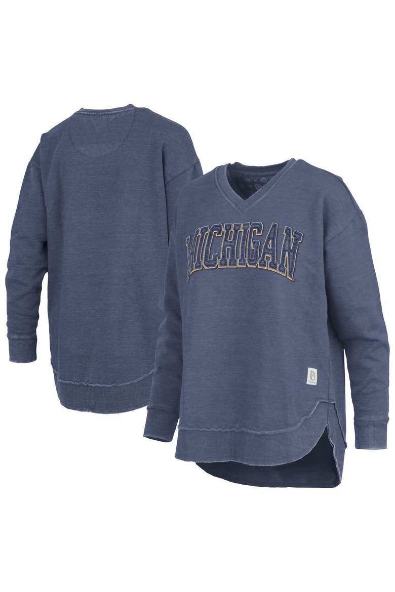 Women's Pressbox Navy Michigan Wolverines Westin Poncho V-Neck Pullover Sweatshirt, Main, color, Navy