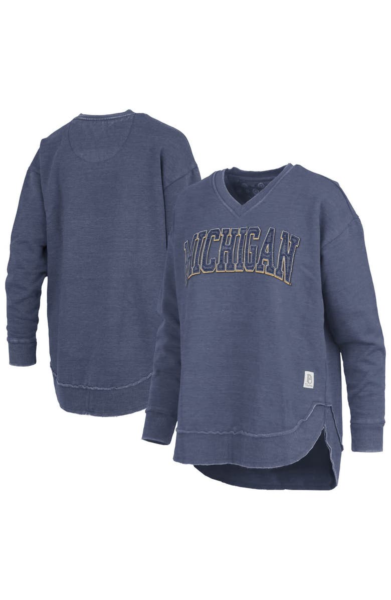 PRESSBOX Women's Pressbox Navy Michigan Wolverines Westin Poncho V-Neck Pullover Sweatshirt, Main, color, Navy