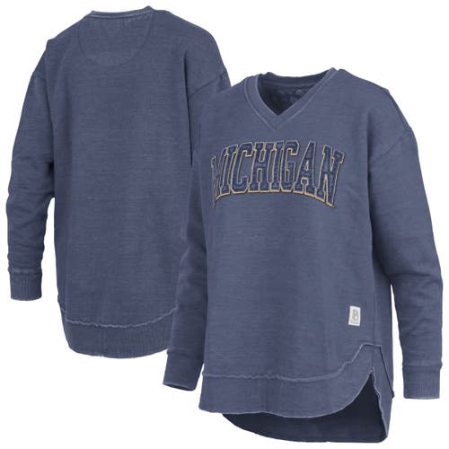 Pressbox Navy Michigan Wolverines Westin Poncho V-neck Pullover Sweatshirt In Blue