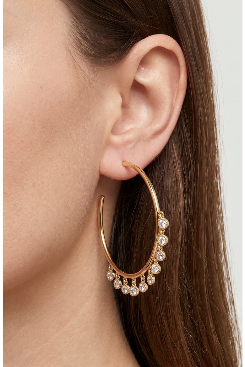2.5ct. Cubic Zirconia Hanging Bezel Hoop Earrings, Alternate, color, GOLD
