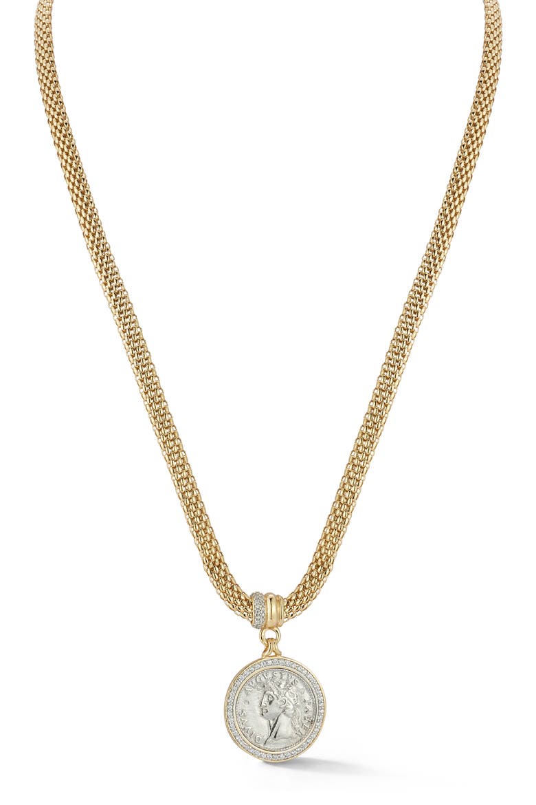 Pavé Coin Pendant Popcorn Chain Necklace, Main, color, GOLD