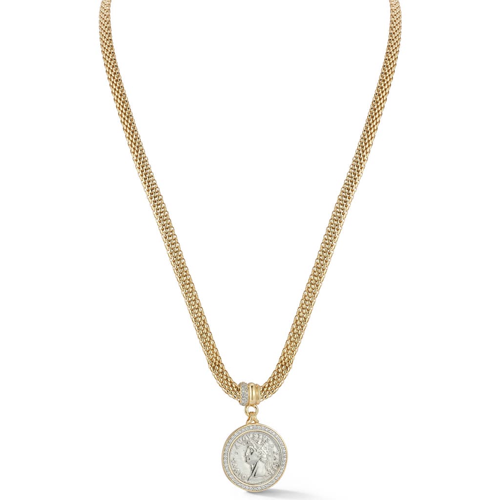 Sphera Milano Pavé Coin Pendant Popcorn Chain Necklace In Gold