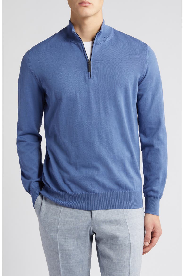 Quarter Zip Cotton Sweater, Main, color, BLUE