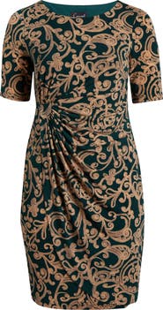 Connected Apparel Paisley Faux Wrap Dress