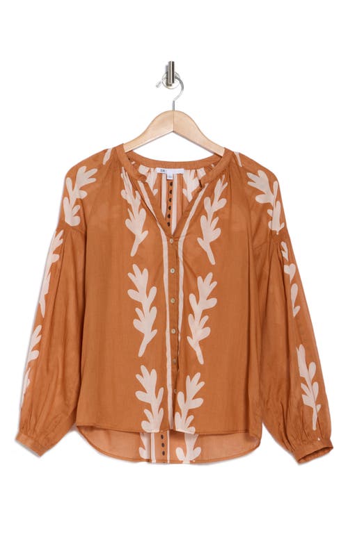 Dr2 By Daniel Rainn Long Sleeve Cotton Top In Brown