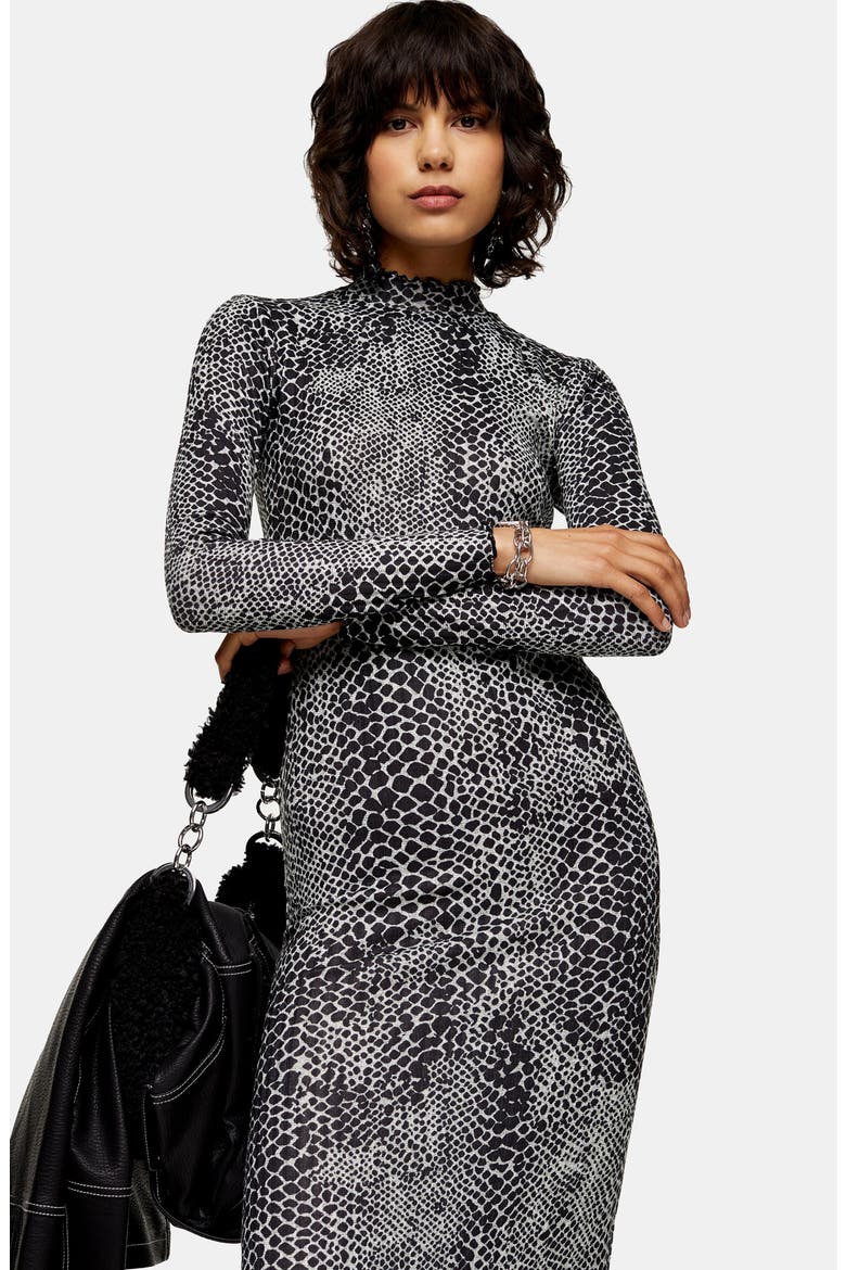 Cut And Sew Animal Print Long Sleeve Midi Dress, Alternate, color, BLACK MULTI