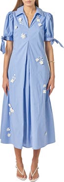 English Factory Flower Trim Striped Midi Dress
