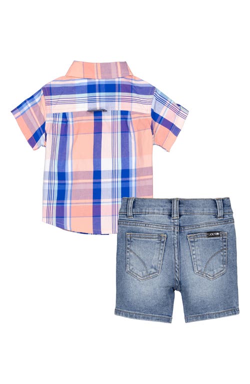 Joe's Plaid Short Sleeve Button-up Shirt & Denim Shorts Set In Multi