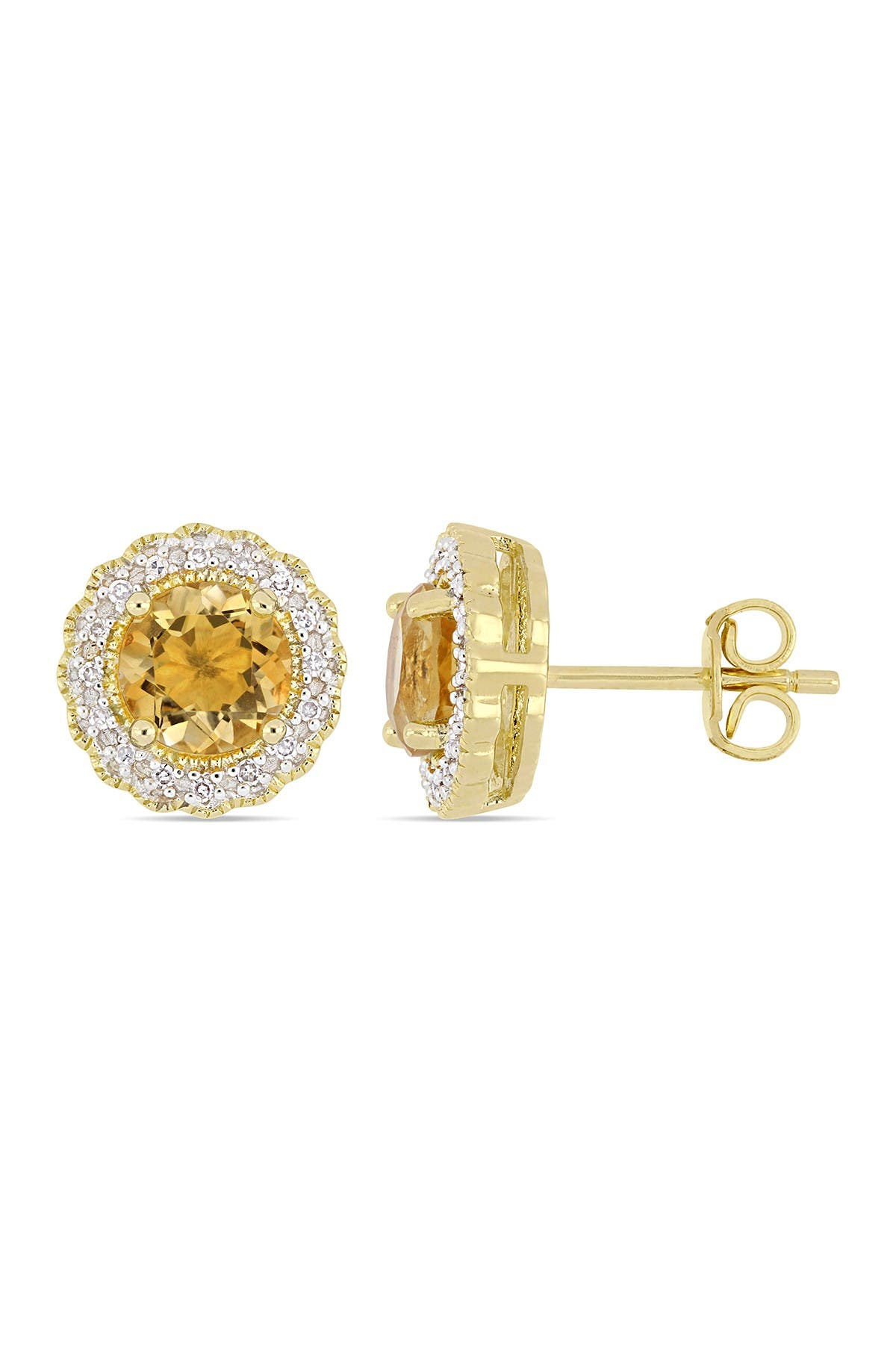 DELMAR Citrine & Diamond Round Stud Earrings