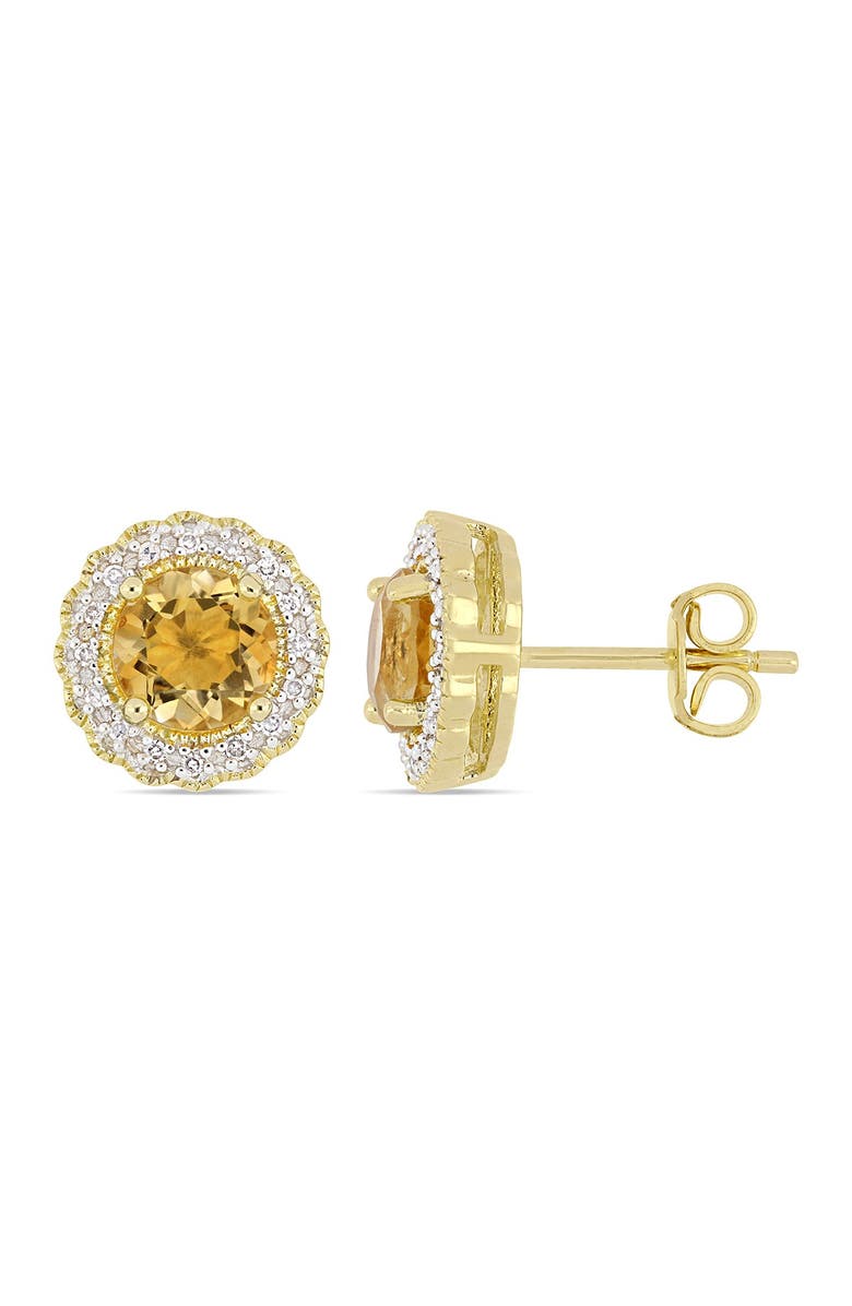 DELMAR Citrine & Diamond Round Stud Earrings, Main, color, Yellow