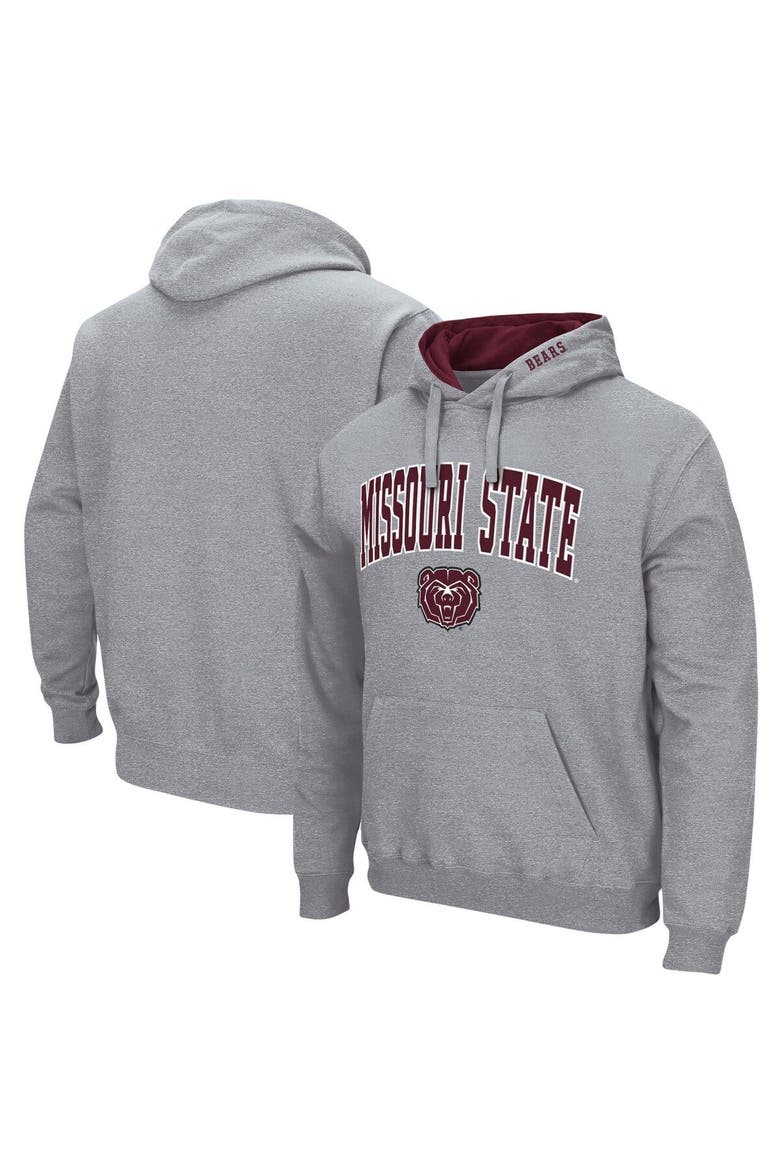 Men's Colosseum Heathered Gray Missouri State University Bears Arch and Logo Pullover Hoodie, Main, color, Heather Gray