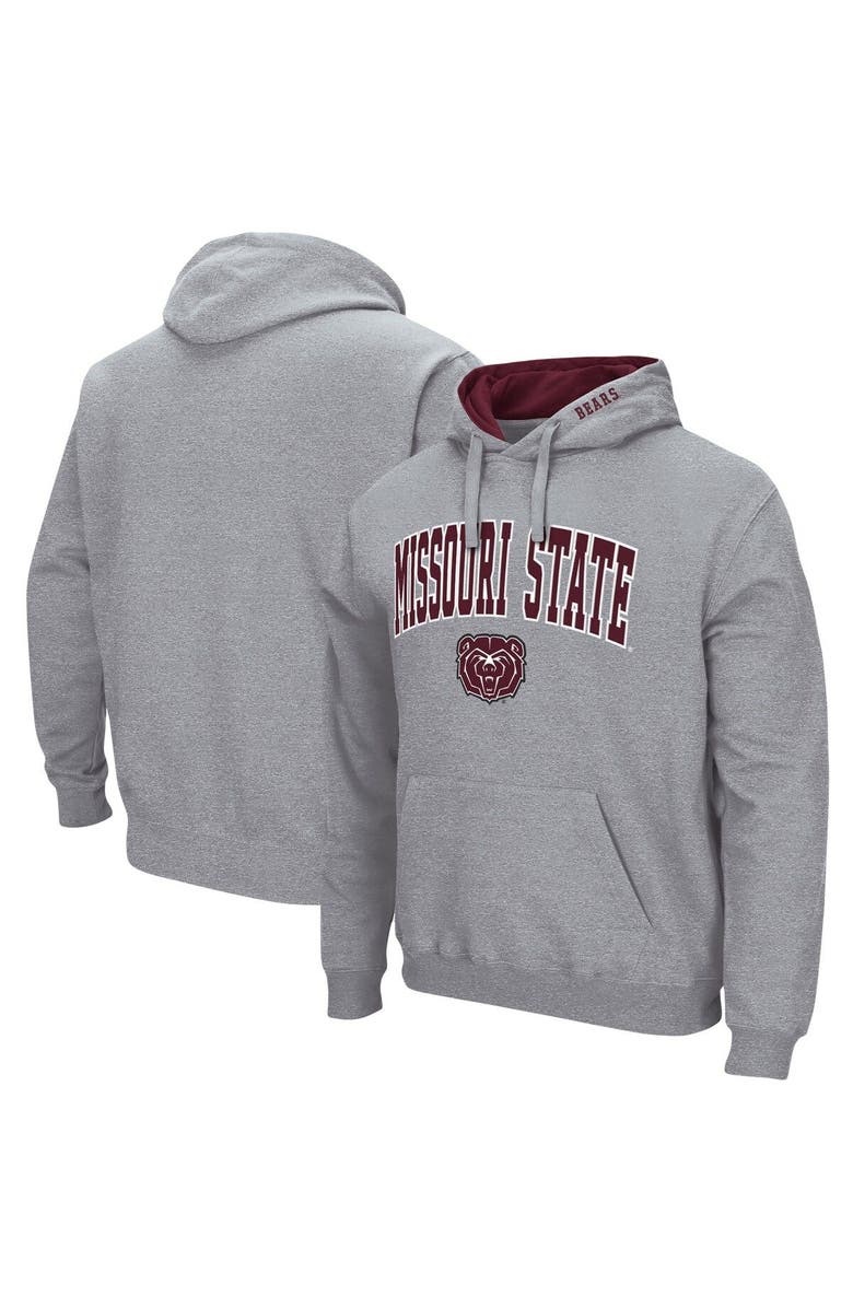 COLOSSEUM Men's Colosseum Heathered Gray Missouri State University Bears Arch and Logo Pullover Hoodie, Main, color, Heather Gray