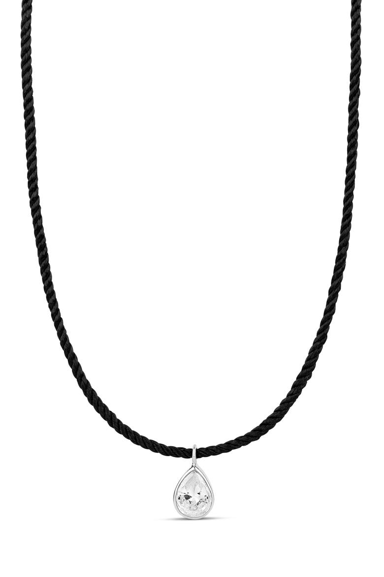 Cubic Zirconia Teardrop Pendant Necklace, Main, color, BLACK SILVER