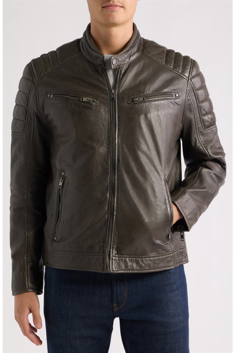 Derry Leather Jacket, Alternate, color, DARK OLIVE
