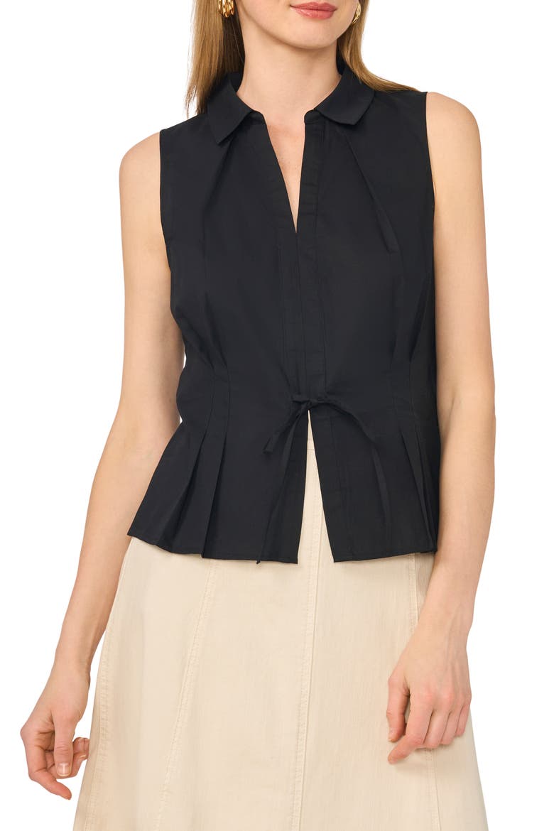 Tie Front Sleeveless Cotton Shirt, Main, color, RICH BLACK