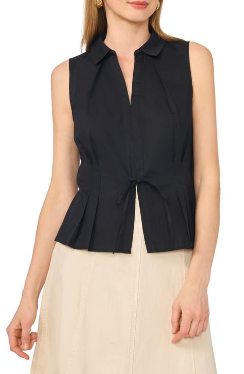 Tie Front Sleeveless Cotton Shirt