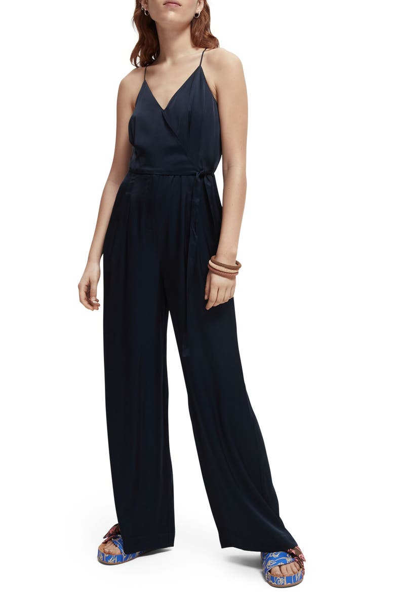 Scotch & Soda Sleeveless Satin Jumpsuit, Main, color,