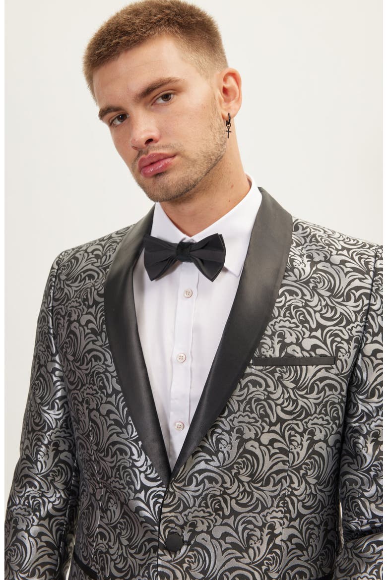 Metallic Paisley Pattern Tuxedo Jacket, Alternate, color, BLACK