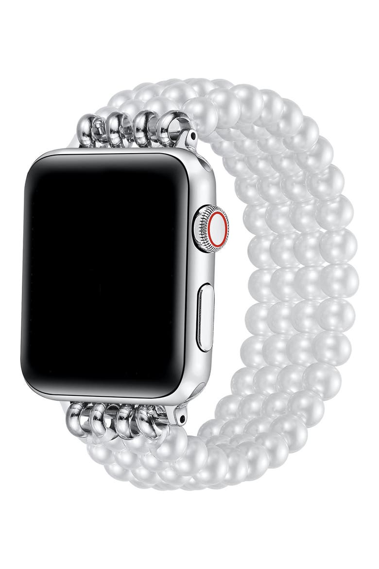 Ariel Imitation Pearl Apple Watch® Bracelet Watchband, Alternate, color, WHITE