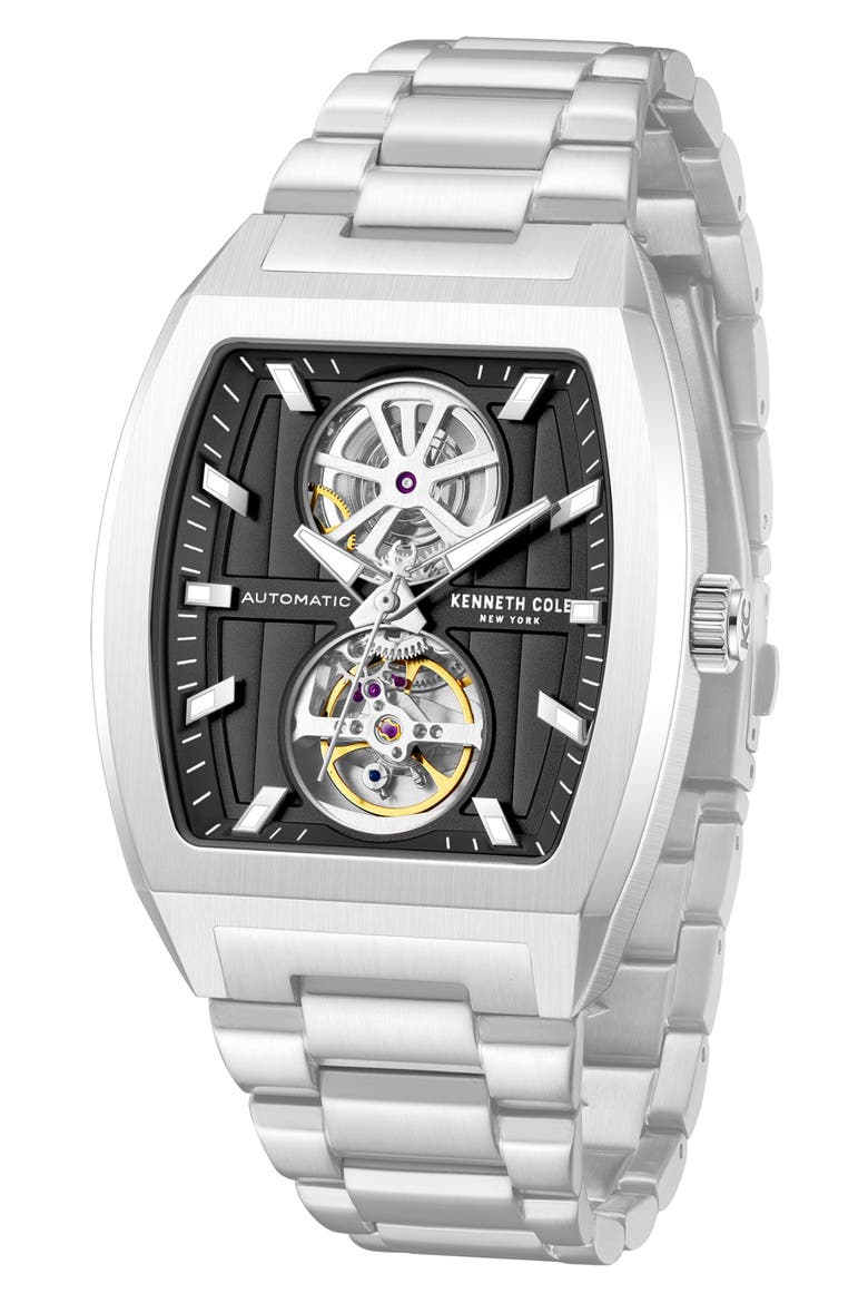 The Milford Tonneau Open Heart Automatic Bracelet Watch, 40mm x 52.5mm, Alternate, color, SILVER