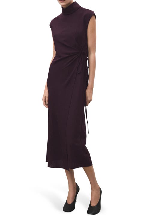 Turtleneck Faux Wrap Midi dress