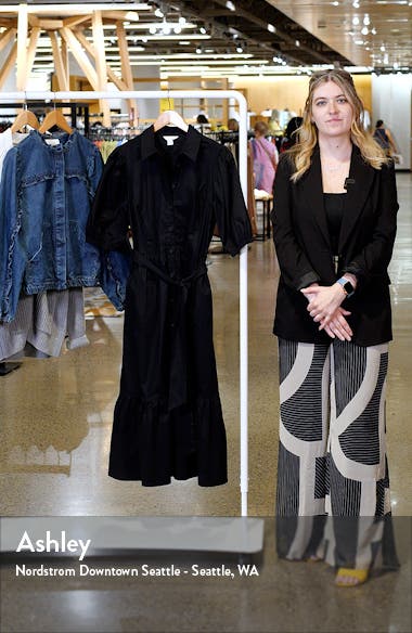 Caslon® Puff Sleeve Stretch Cotton Shirtdress Nordstrom