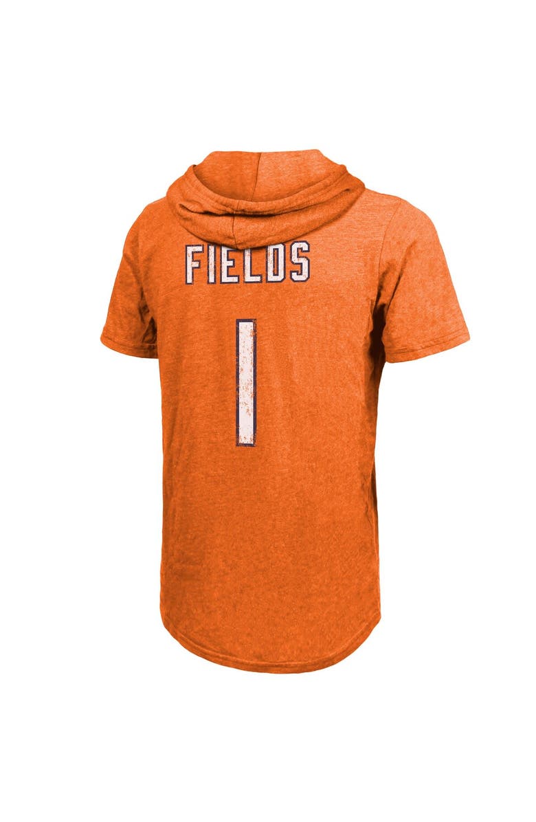 Majestic Threads Men's Justin Fields Orange Chicago Bears Player Name & Number Tri-Blend Short Sleeve Hoodie T-Shirt, Alternate, color, 