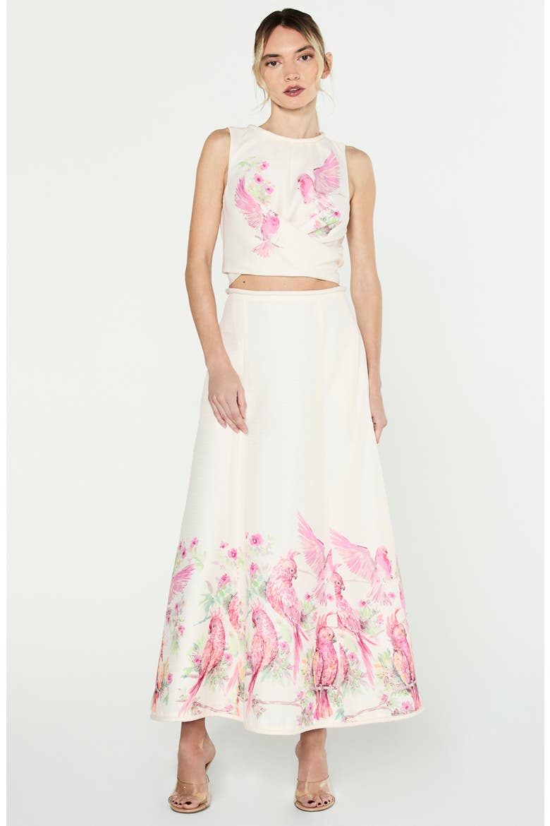 Tallis Placed Bird Print Skirt, Alternate, color, CREAM MULTI