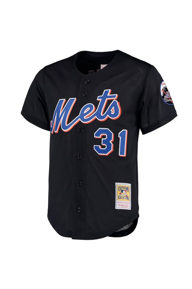 Men's Mitchell & Ness Mike Piazza Black New York Mets Big & Tall Cooperstown Collection Mesh Button-Up Jersey, Alternate, color, Black