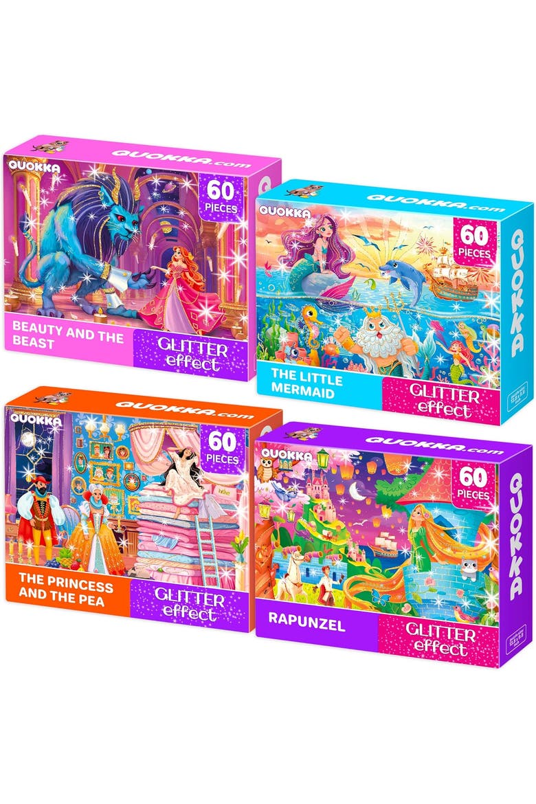 4x60 Pcs Glitter Effect Kids Jigsaw Puzzles, Main, color, Glitter princesses