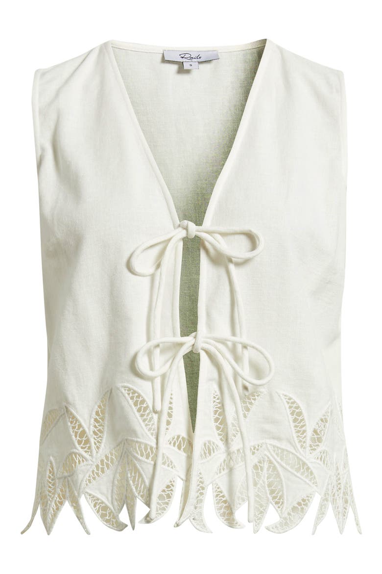 Oregon Embroidered Eyelet Sleeveless Cotton & Linen Tie Front Top, Alternate, color, WHITE PALM EMBROIDERY