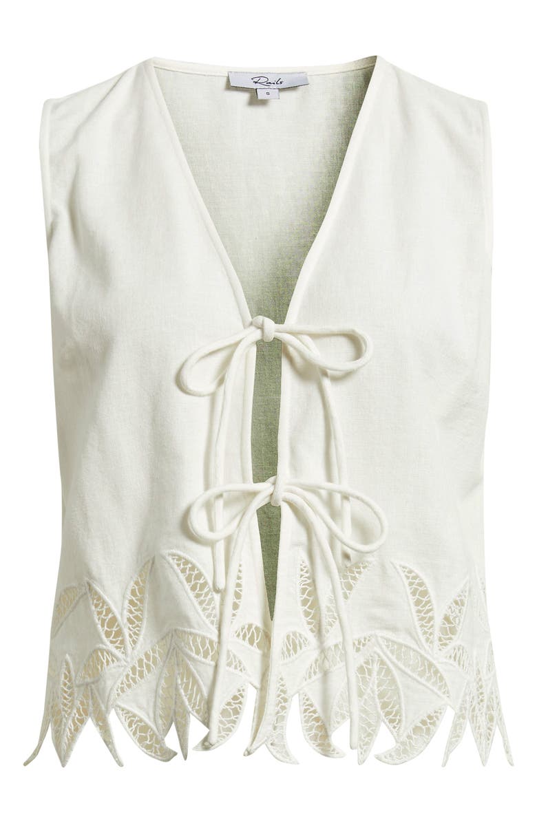 Rails Oregon Embroidered Eyelet Sleeveless Cotton & Linen Tie Front Top, Alternate, color, White Palm Embroidery