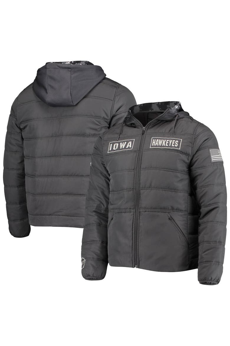 Men's Colosseum Charcoal Iowa Hawkeyes OHT Military Appreciation Digital Camo Detail Full-Zip Puffer Jacket, Main, color, Charcoal