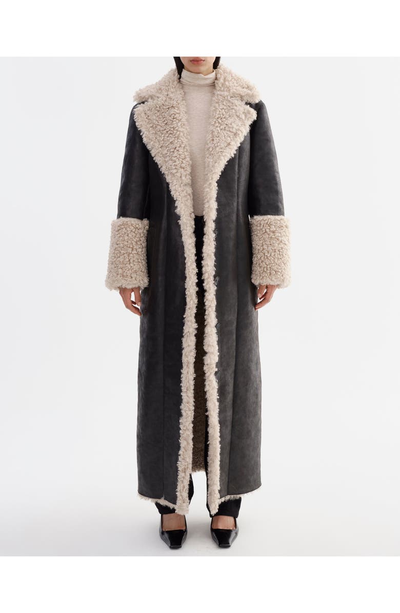 LAMARQUE Polly | Mixed Media Maxi Coat, Alternate, color, Black/Beige