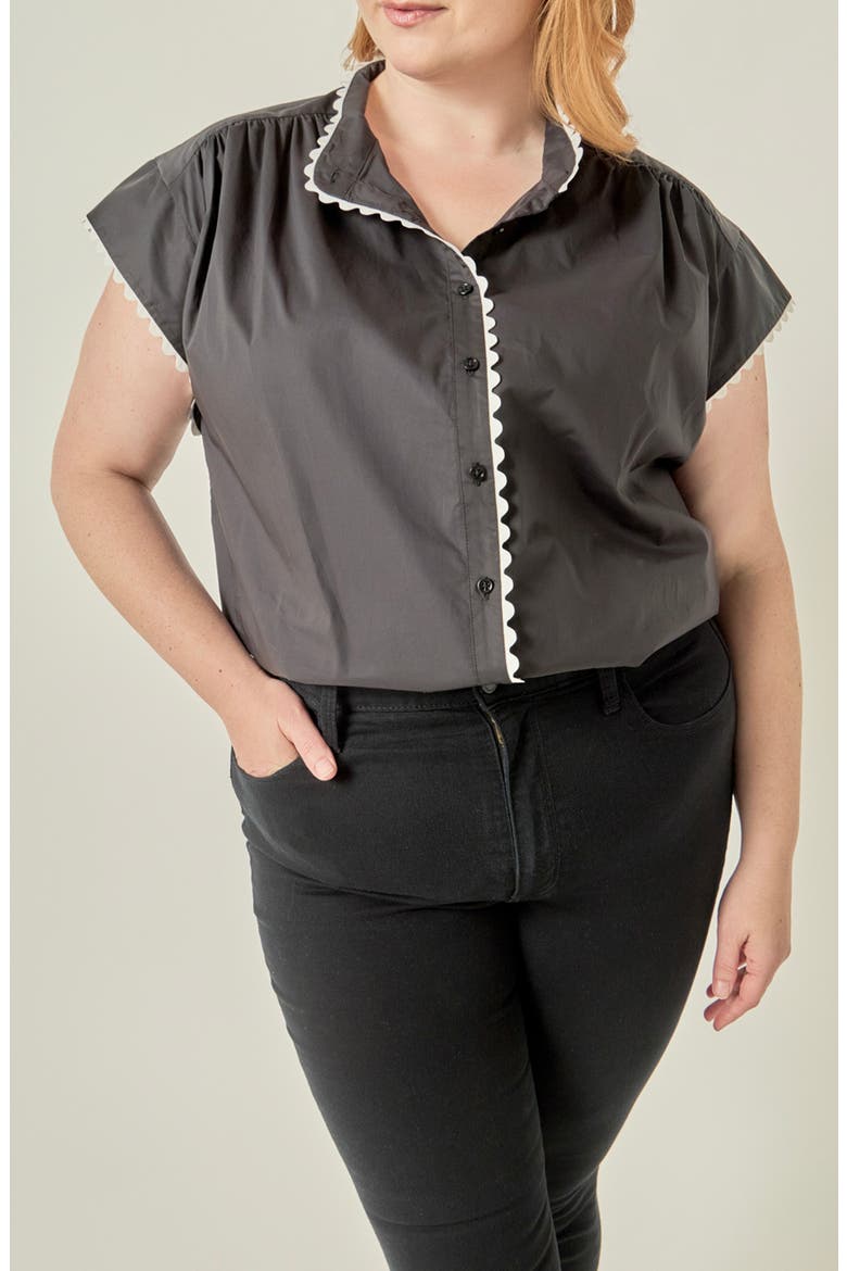 Scallop Trim Cotton Top, Main, color, BLACK/ WHITE