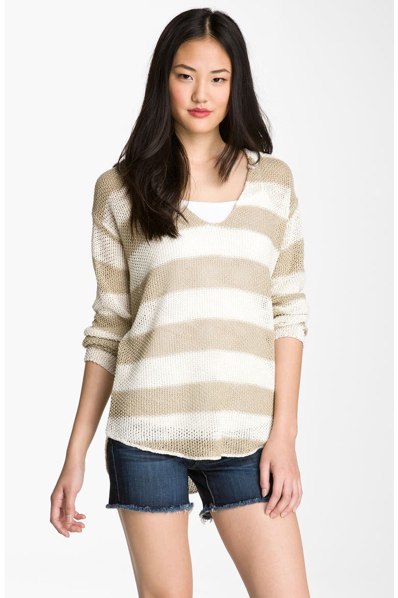 Stripe Pullover Hoodie, Main, color, KHAKI/ NIGORI