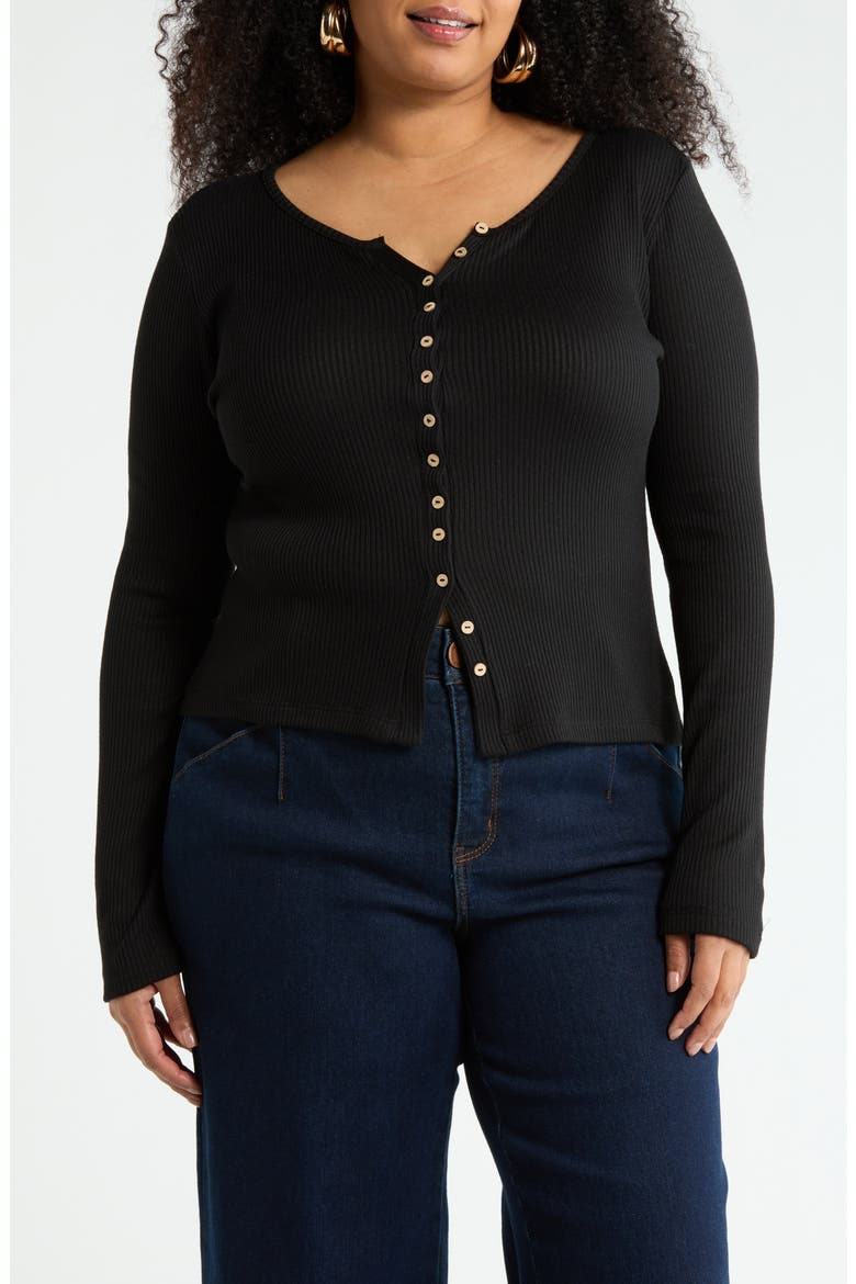 Button Detail Ribbed Top, Main, color, BLACK