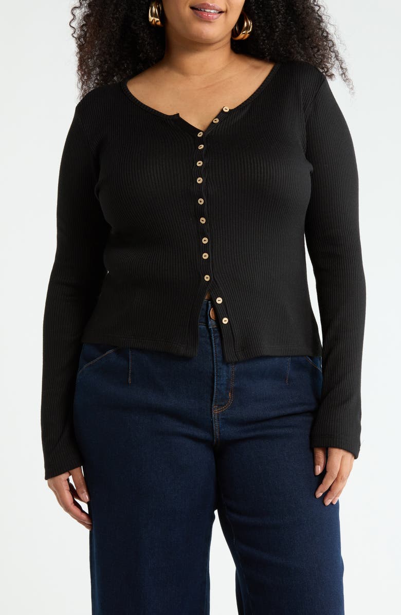 Renee C Button Detail Ribbed Top, Main, color, Black