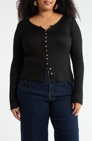 Renee C Button Detail Ribbed Top