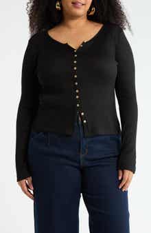 Renee C Button Detail Ribbed Top