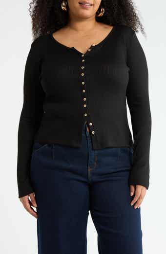 Renee C Button Detail Ribbed Top