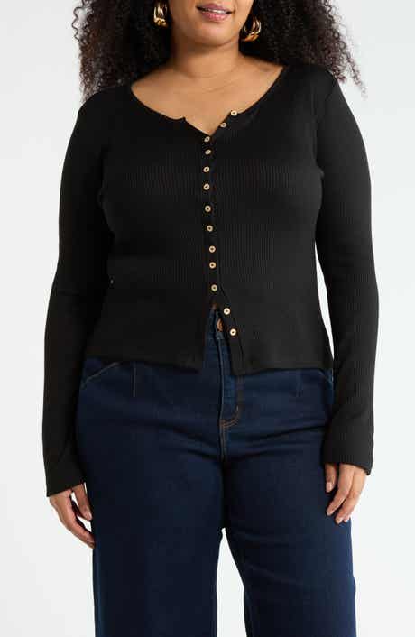 Renee C Button Detail Ribbed Top