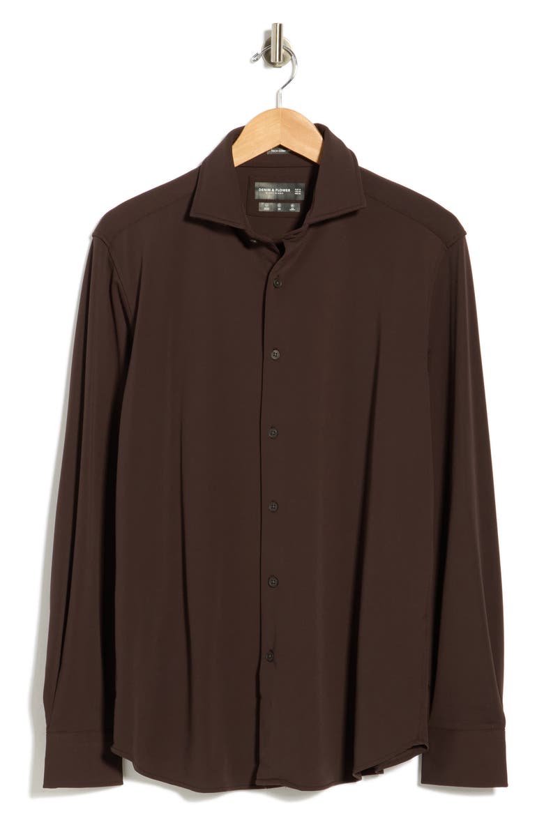 Power Stretch Long Sleeve Button-Up Shirt, Main, color, BROWN
