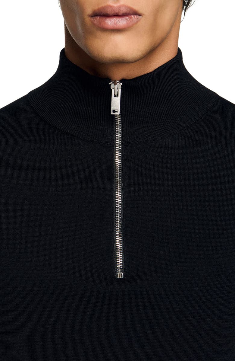 SANDRO Wool sweater with zip collar, Alternate, color, Carbon Black