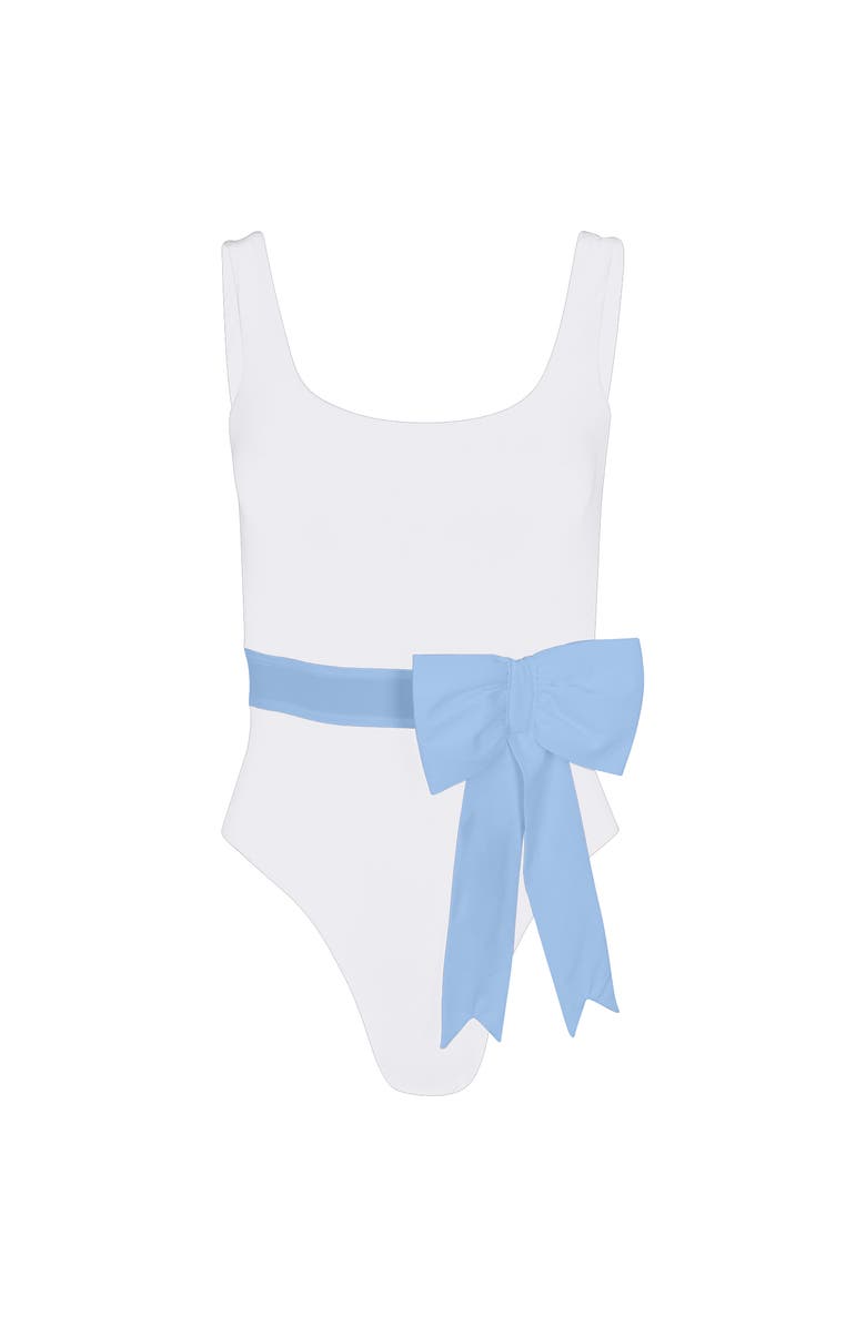 TABACARU Jane One-Piece Swimsuit with Blue Bow, Main, color, White
