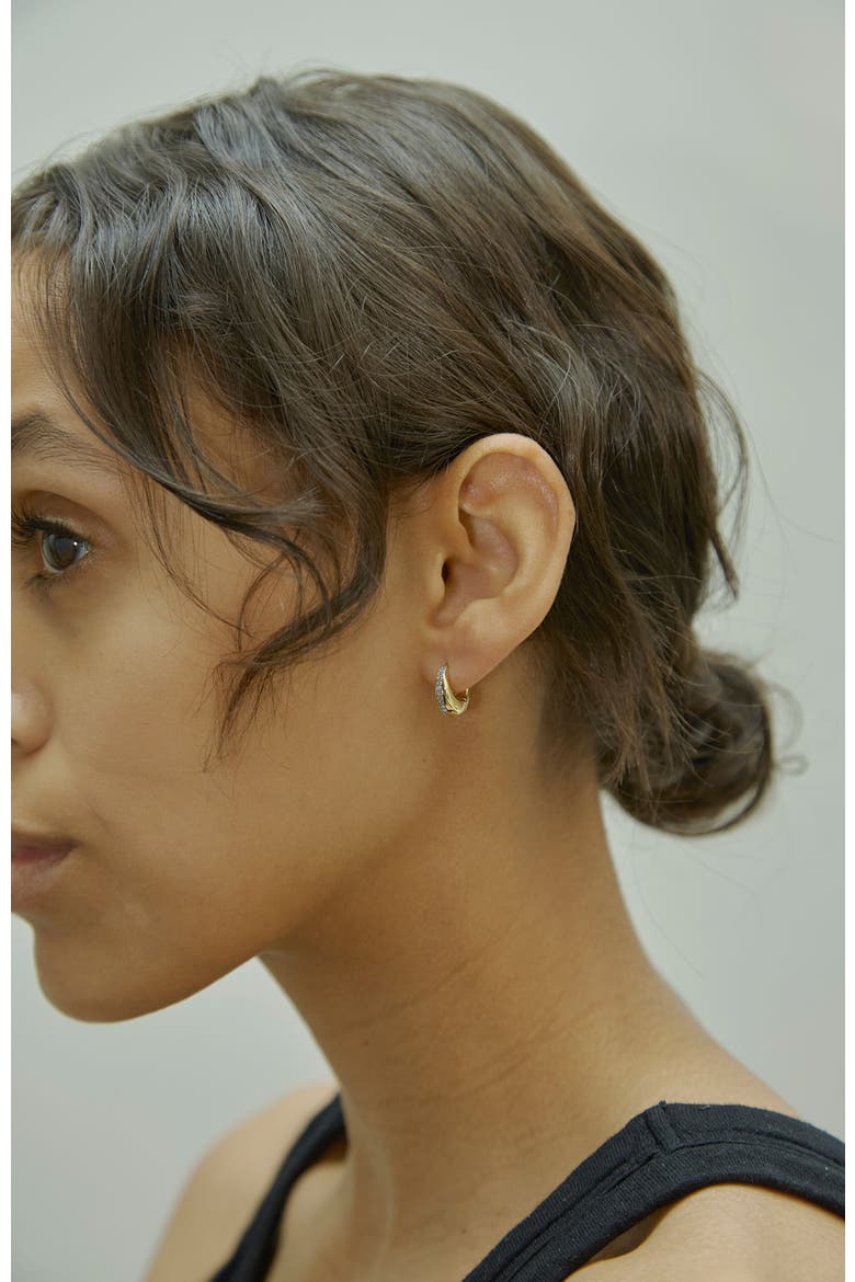 14kt Gold Vermeil Mini Graduated Hoop Earrings with White Topaz, Alternate, color, Yellow Toned Gold