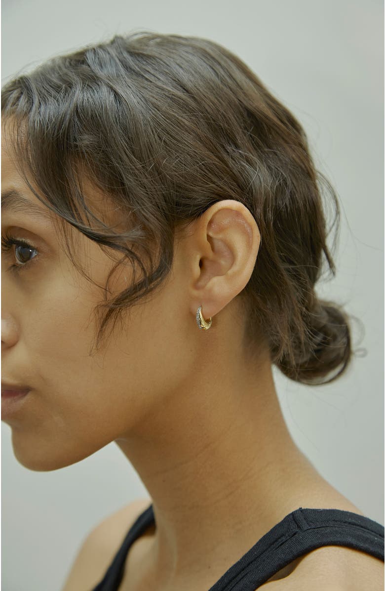 Otiumberg 14kt Gold Vermeil Mini Graduated Hoop Earrings with White Topaz, Alternate, color, Yellow Toned Gold