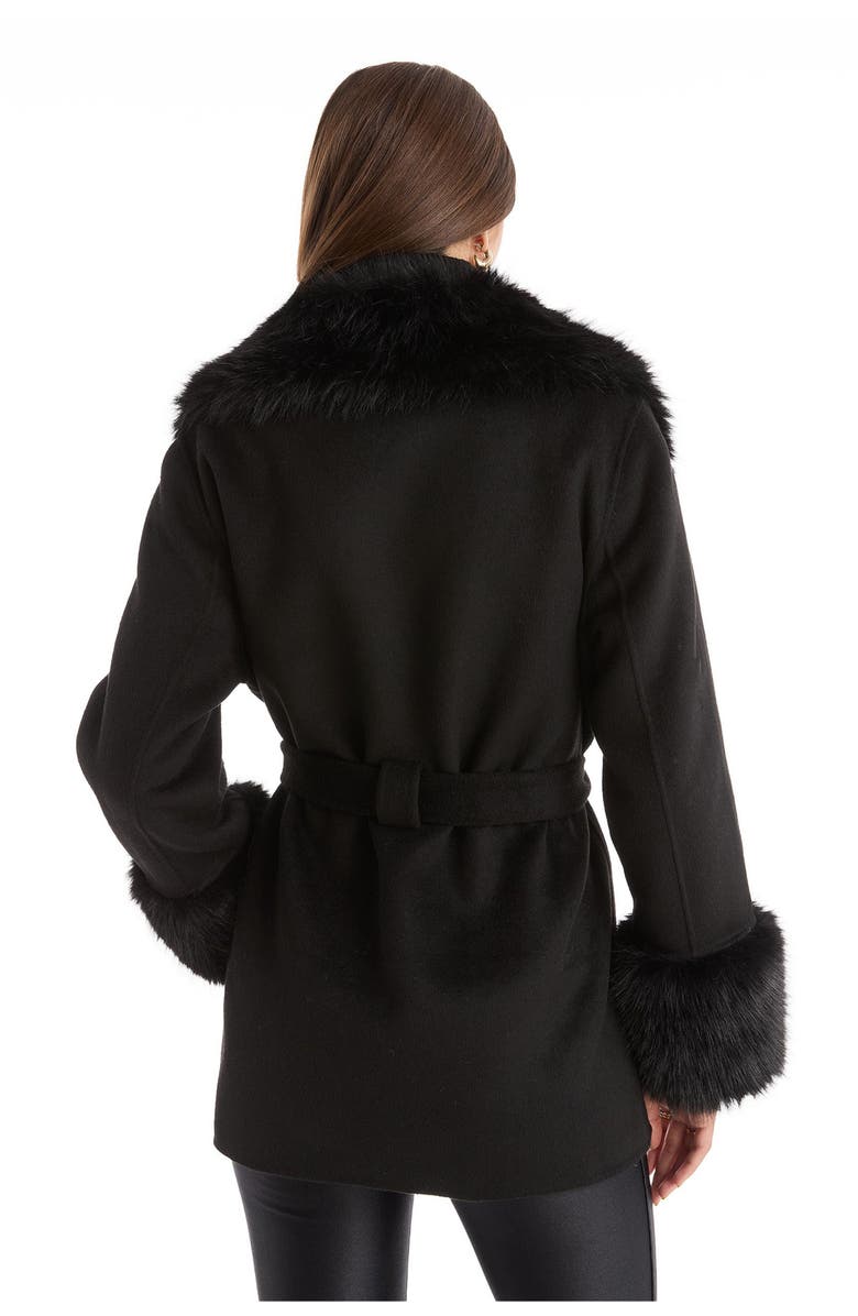The Noli Shop Isabel Faux Fur Trim Coat, Alternate, color, Black