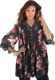 Roaman's Plus Size Juliet Lace Trim Button Down Shirt