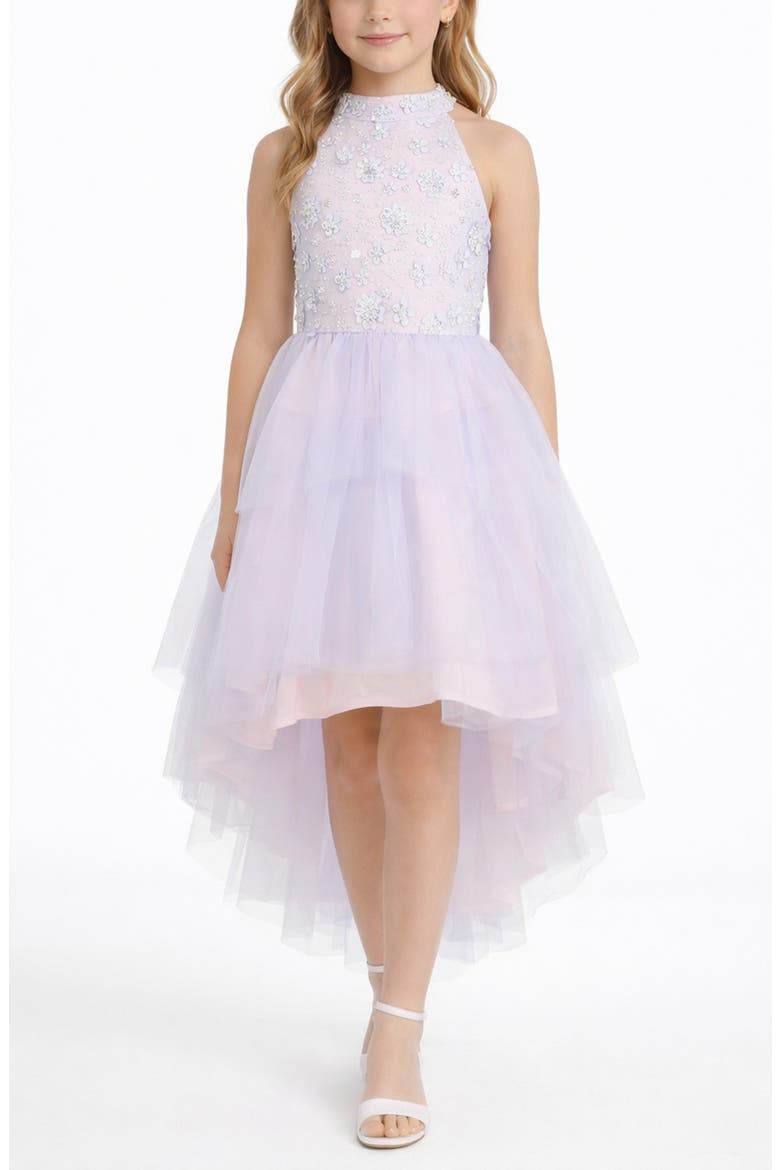 Kids' Sequin Embellished Bodice High-Low Mesh Skirt Party Dress, Alternate, color, BLUE/ PINK